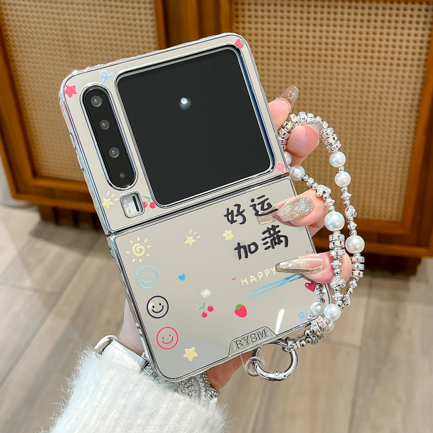 适用华为purax手机壳电镀补妆镜子好运加满pocket2折叠女款保护套