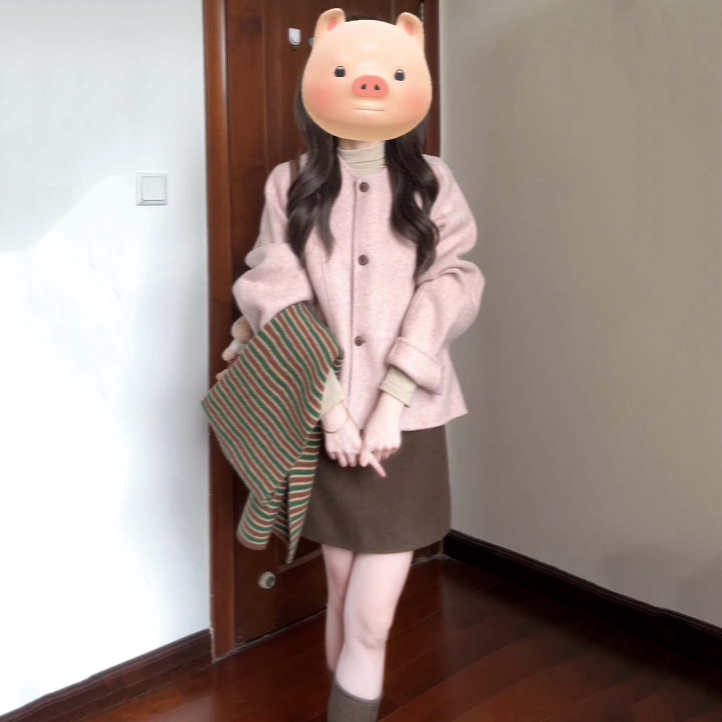 韩系小个子香风粉色毛呢外套女早秋季2025新款高级感气质短款大衣