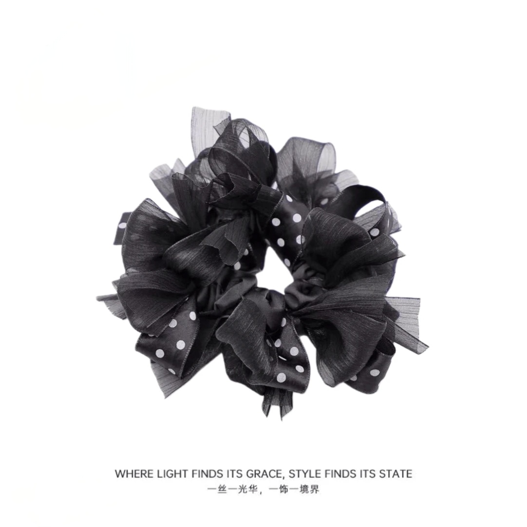 慵懒风优雅黑色波点蝴蝶结发圈GS9109