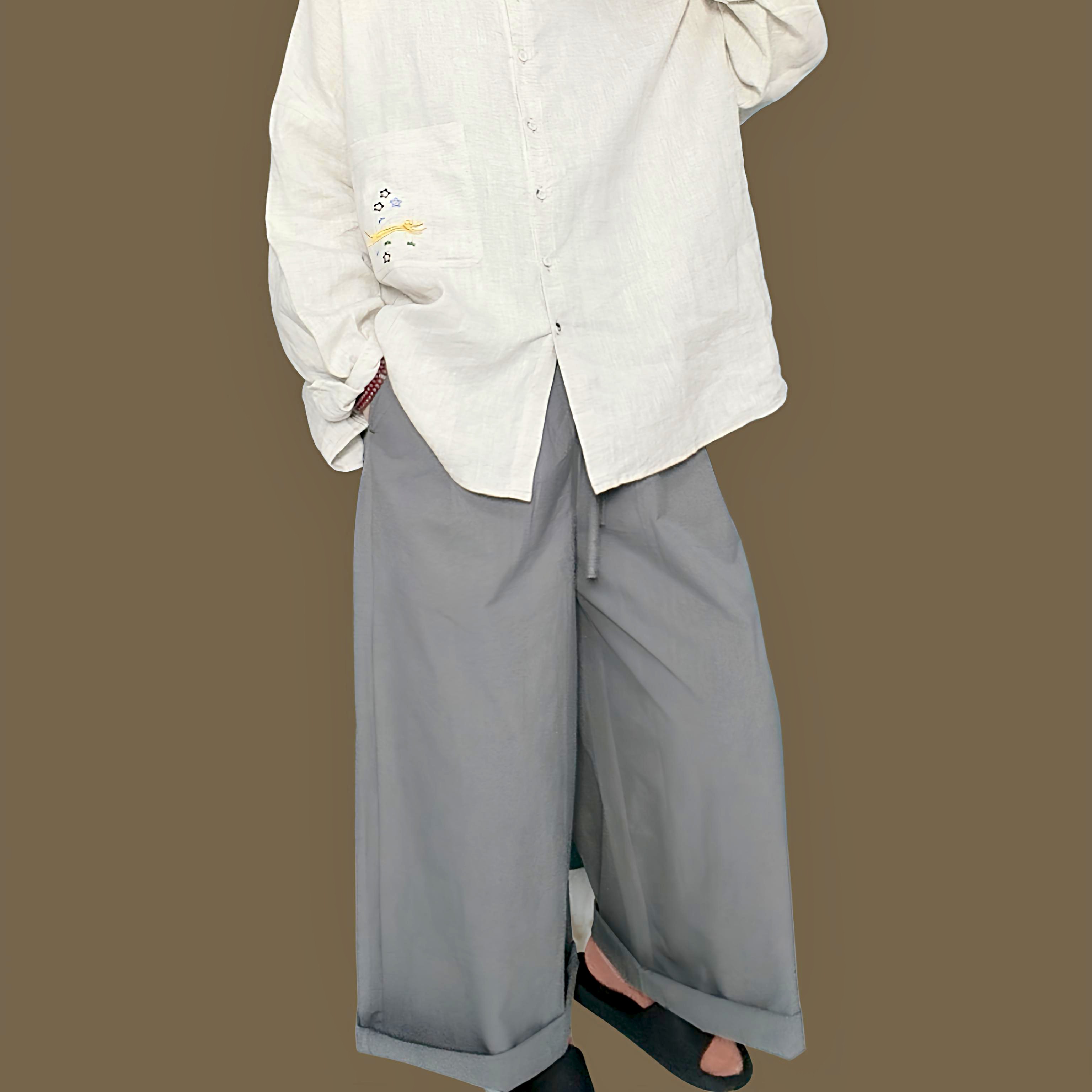 宽松显瘦松紧腰阔腿裤女春夏百搭休闲直筒裤长裤