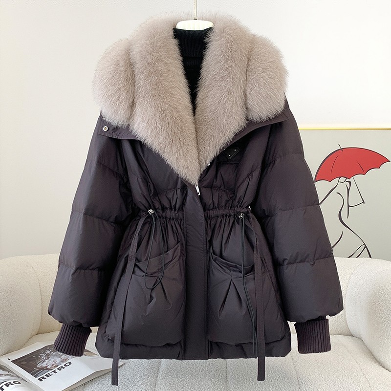 高级感气质毛领中长款棉服女装2025秋冬新款百搭收腰显瘦外套大衣