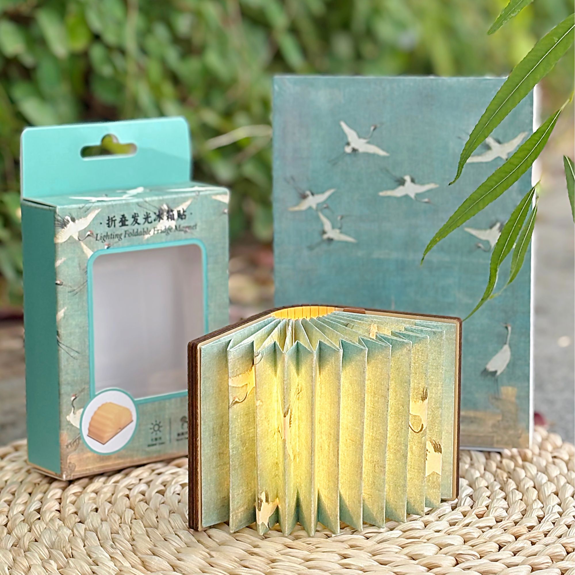 瑞鹤图发光冰箱贴折叠纸灯古风七彩小夜灯国风书灯河南文创纪念品