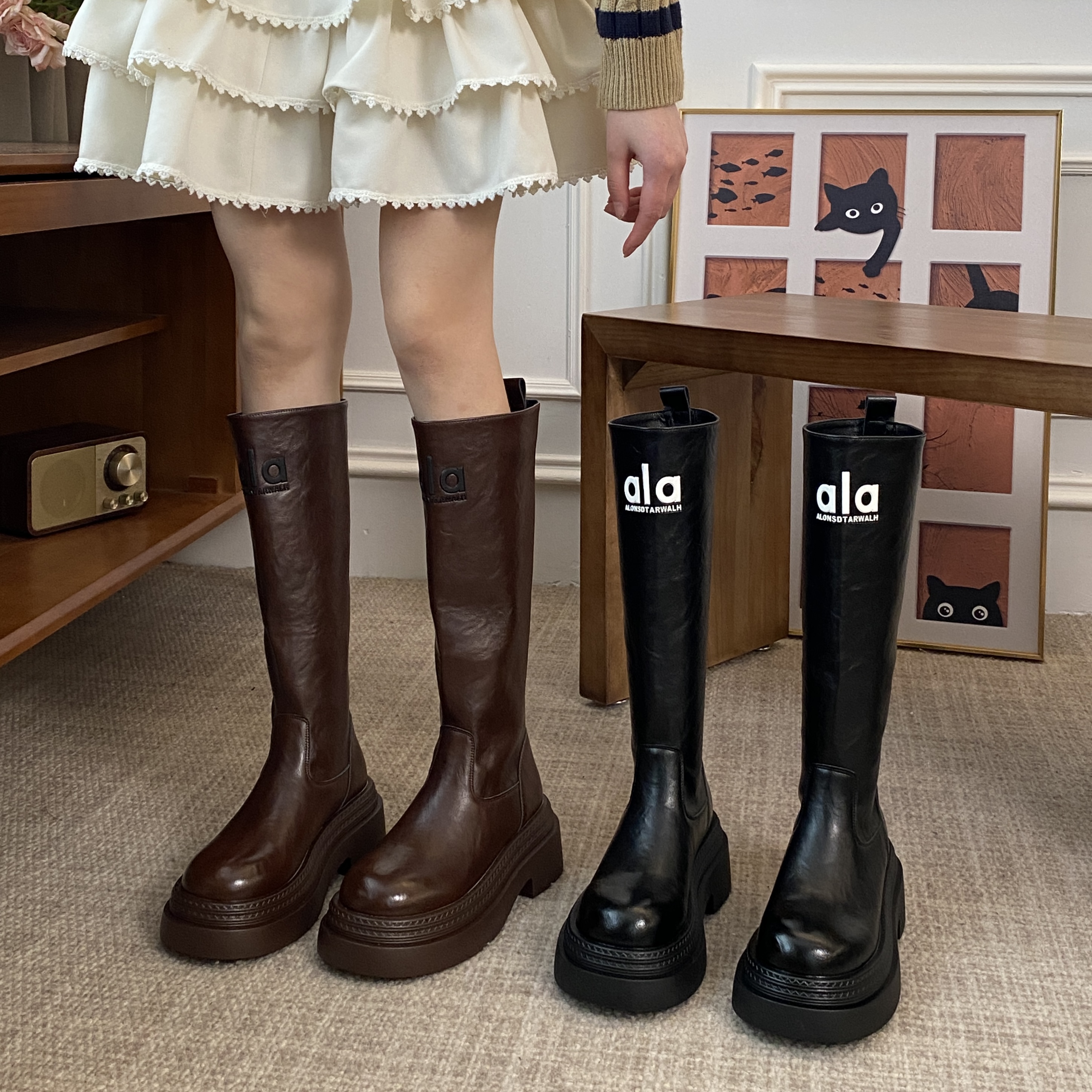 贾不假流光高智风长筒靴2025新款秋冬厚底增高靴子女款小个子百搭