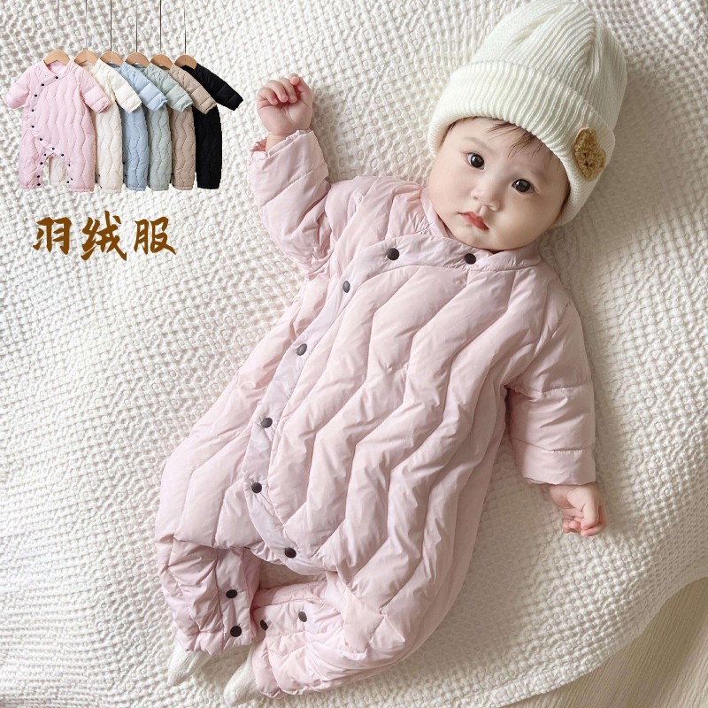 巴拉巴拉童装适用冬季羽绒连身衣新生儿保暖哈衣男女宝宝白鸭绒加