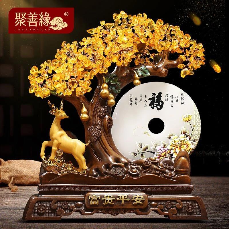 富贵平安扣摆件鹿发财树酒柜装饰品搬新家乔迁之喜礼物
