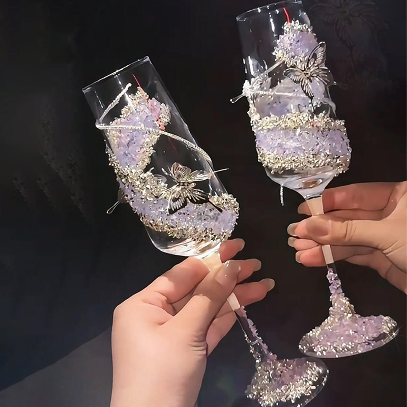 小众高级自制亮闪闪碎钻敬酒杯香槟杯diy材料包订婚礼物结婚圣诞