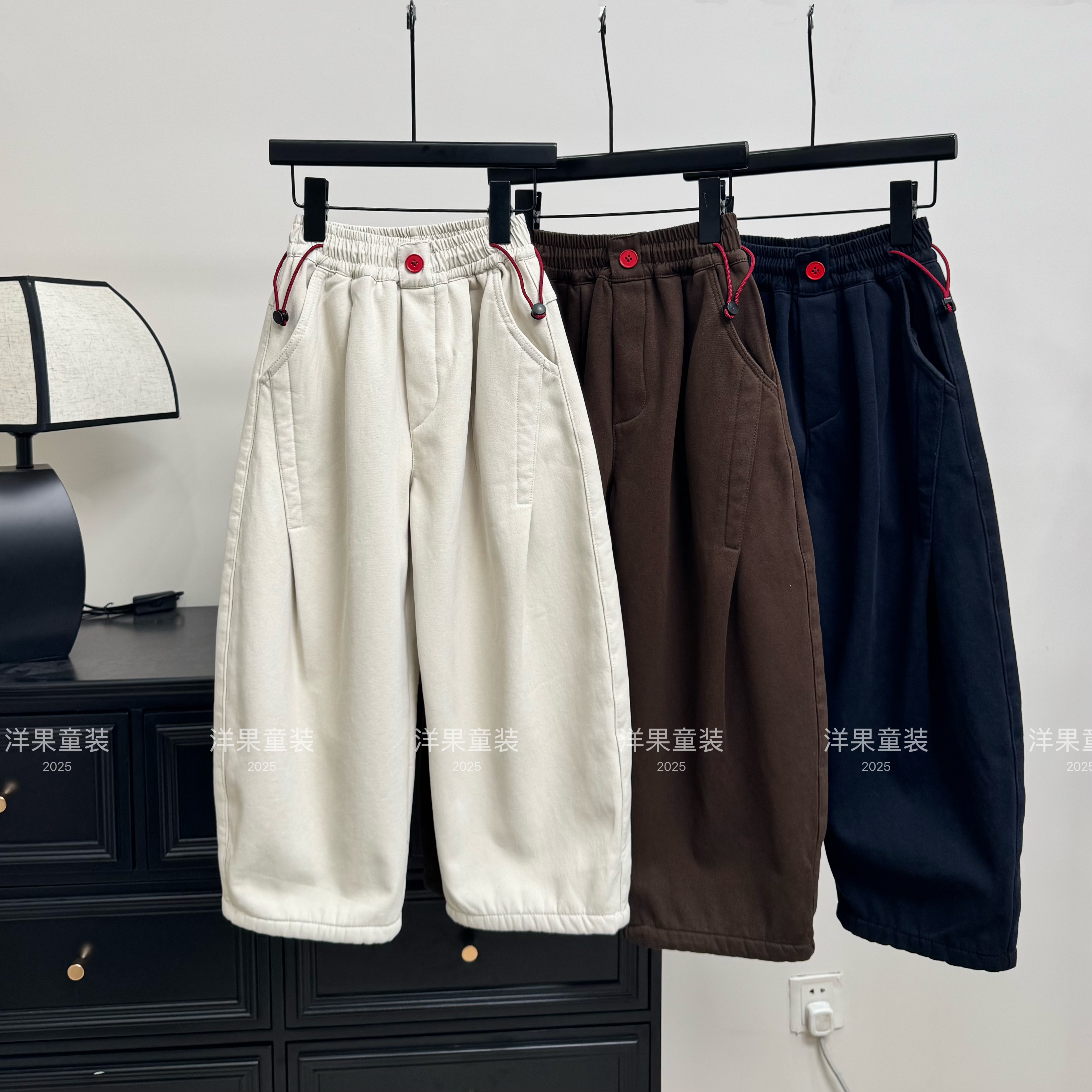 【加绒纯棉】2025冬季新款男女中大童痞帅休闲潮酷宽松弯刀裤