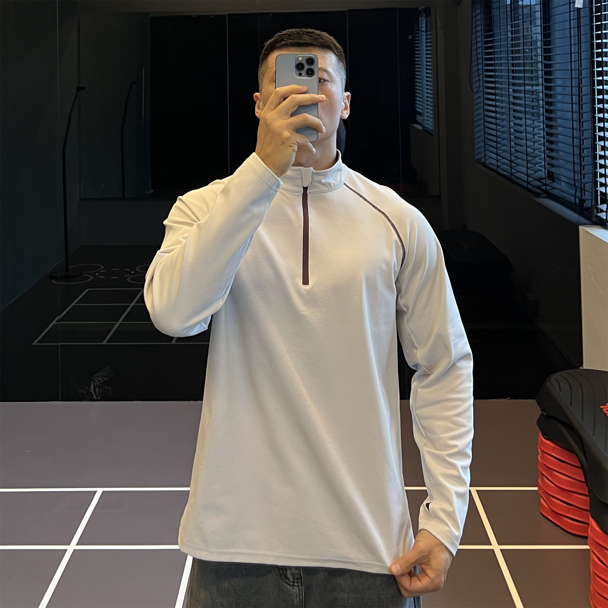 IRONTRAP撞色半拉链解构户外运动长袖男速干抗菌T恤训练衣服秋冬