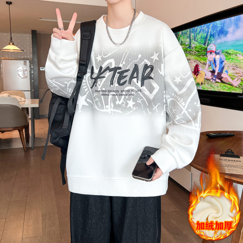 青少年男士卫衣2025秋季学院风潮流学生宽松百搭休闲印花长袖T恤