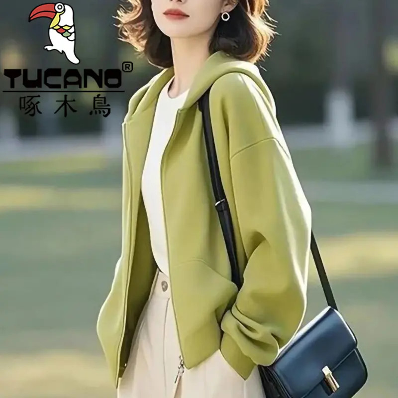 啄木鸟纯棉大码卫衣纯色连帽外套女爆款秋冬休闲上衣中老年妈妈装