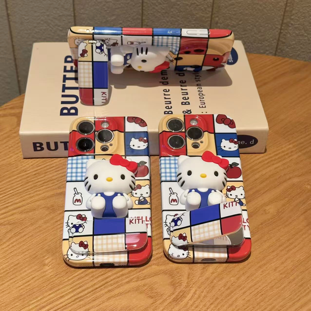 SMBLCE方格凯蒂公仔支架适用苹果17菲林16手机壳华为vivo小米oppo