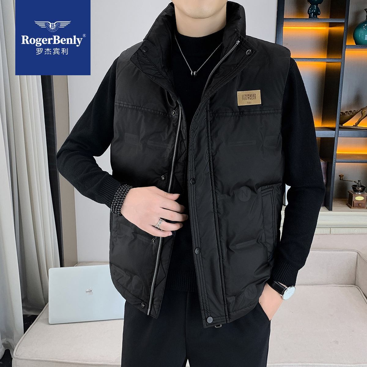罗杰宾利秋冬新款时尚百搭休闲户外男士保暖羽绒马甲866801