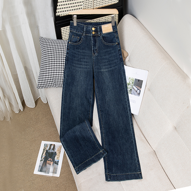 秋冬窄版直筒牛仔裤女长裤高腰显瘦小个子九分裤阔腿八分新款加绒