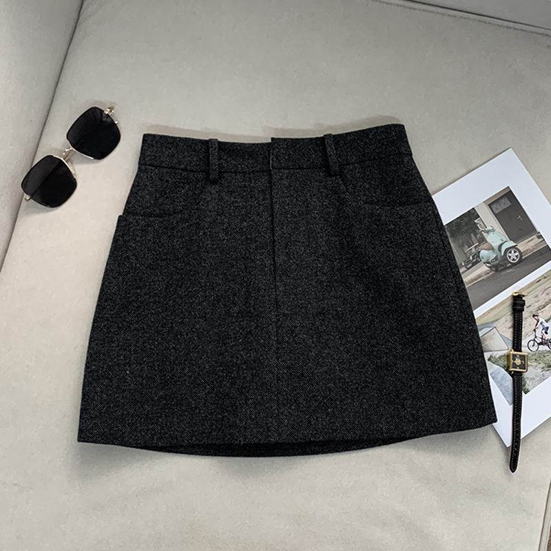 【南油溪溪】冬季毛呢短裙气质灰色高腰防走光百搭A字半身裙802074