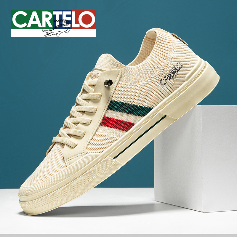 CARTELO/卡帝乐鳄鱼男士透气百搭夏季网面飞织鞋薄款软底休闲板鞋