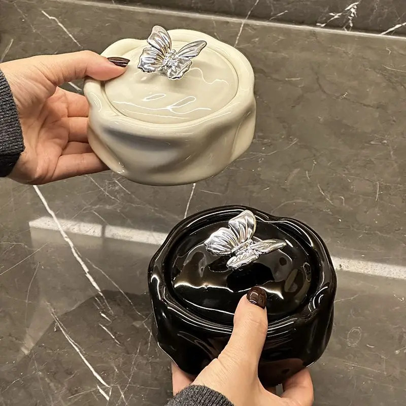 陶瓷烟灰缸带盖防飞灰家用客厅桌面摆件轻奢高颜值创意办公室烟缸