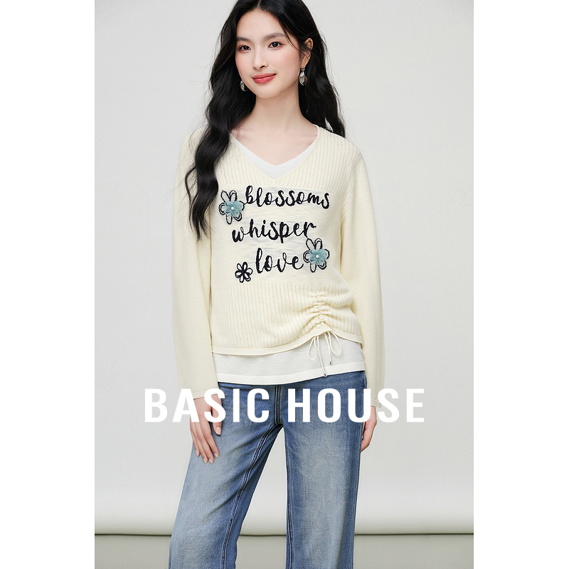BasicHouse/百家好秋季宽松衣服长袖针织衫罩衫B0625B5HEU2