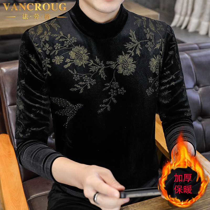 VANCROUG/法劳格长袖t恤男士秋冬新款半高领韩版修身个性保暖内衣