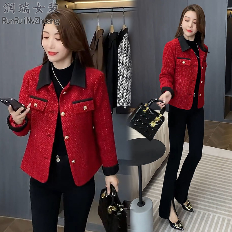 时尚小香风短外套女2025秋冬季新款轻熟风韩版休闲POLO领短款上衣