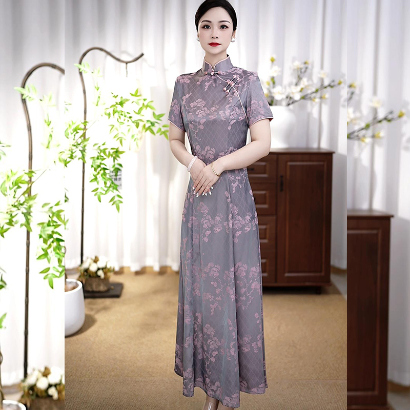 [Mulberry04]2025新款复古风长款优雅旗袍中国风妈妈旗袍满庭芳华