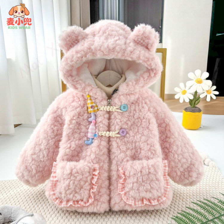 2025新款冬季可爱熊耳外套女童保暖加厚棉服宝宝冬装洋气上衣