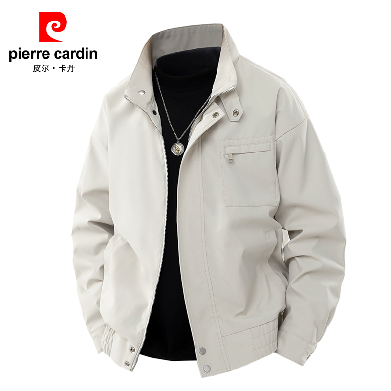 皮尔卡丹春秋季美式复古立领夹克男士休闲宽松外套百搭上衣