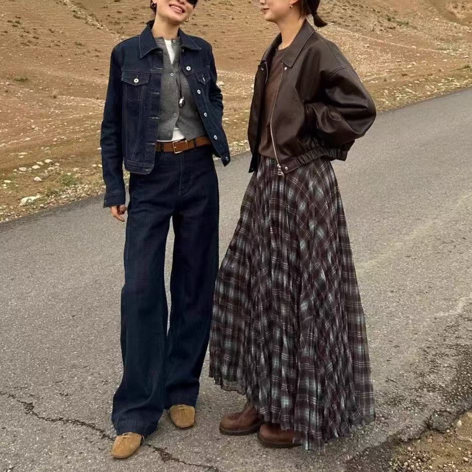 复古格子网纱半身裙2025新款高腰显瘦休闲时尚洋气百搭a字裙子女