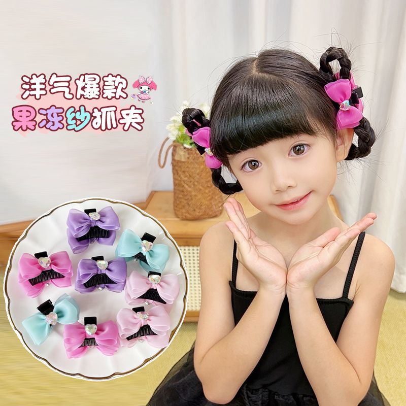 【梦蜜】儿童夏日洋气爆款果冻纱蝴蝶结抓夹侧边刘海对夹碎发夹女