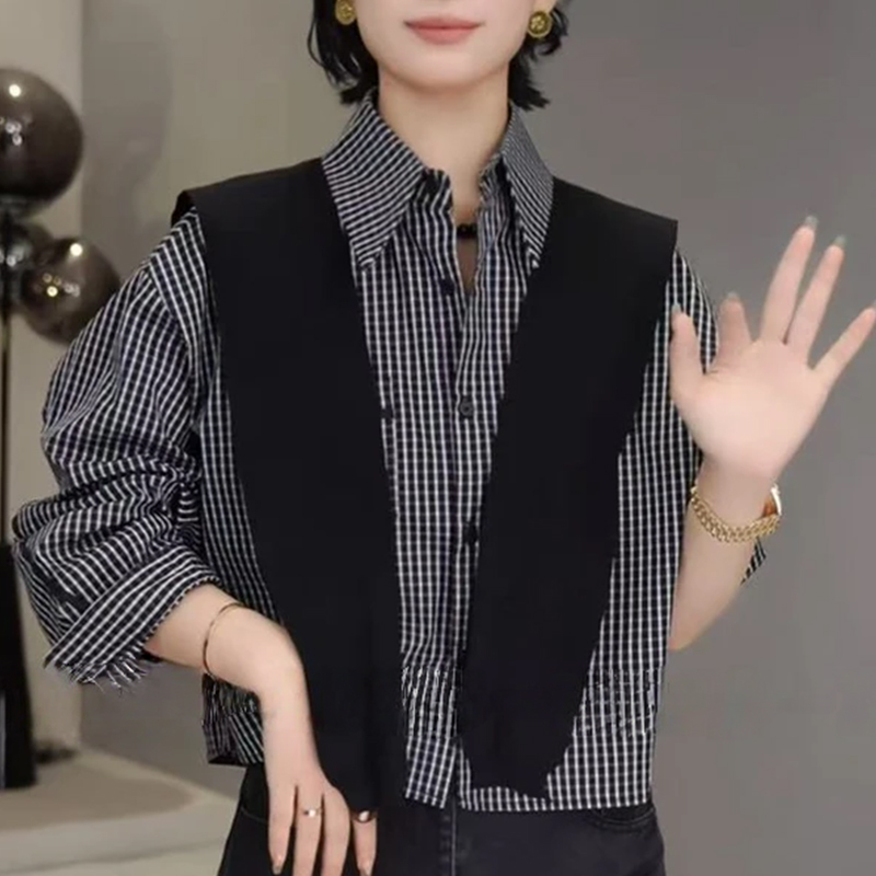 单排扣女装格子衬衫搭配披肩2025早秋新款文艺小众设计感百搭上衣