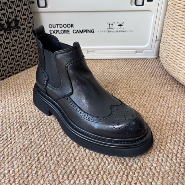 切尔西靴男真皮英伦高帮商务皮鞋布洛克雕花休闲短靴男士马丁皮靴