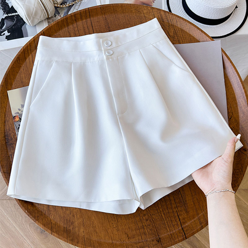 高腰夏季女款双扣西装短裤时尚显瘦短裤西装白色四分阔腿休闲裤子
