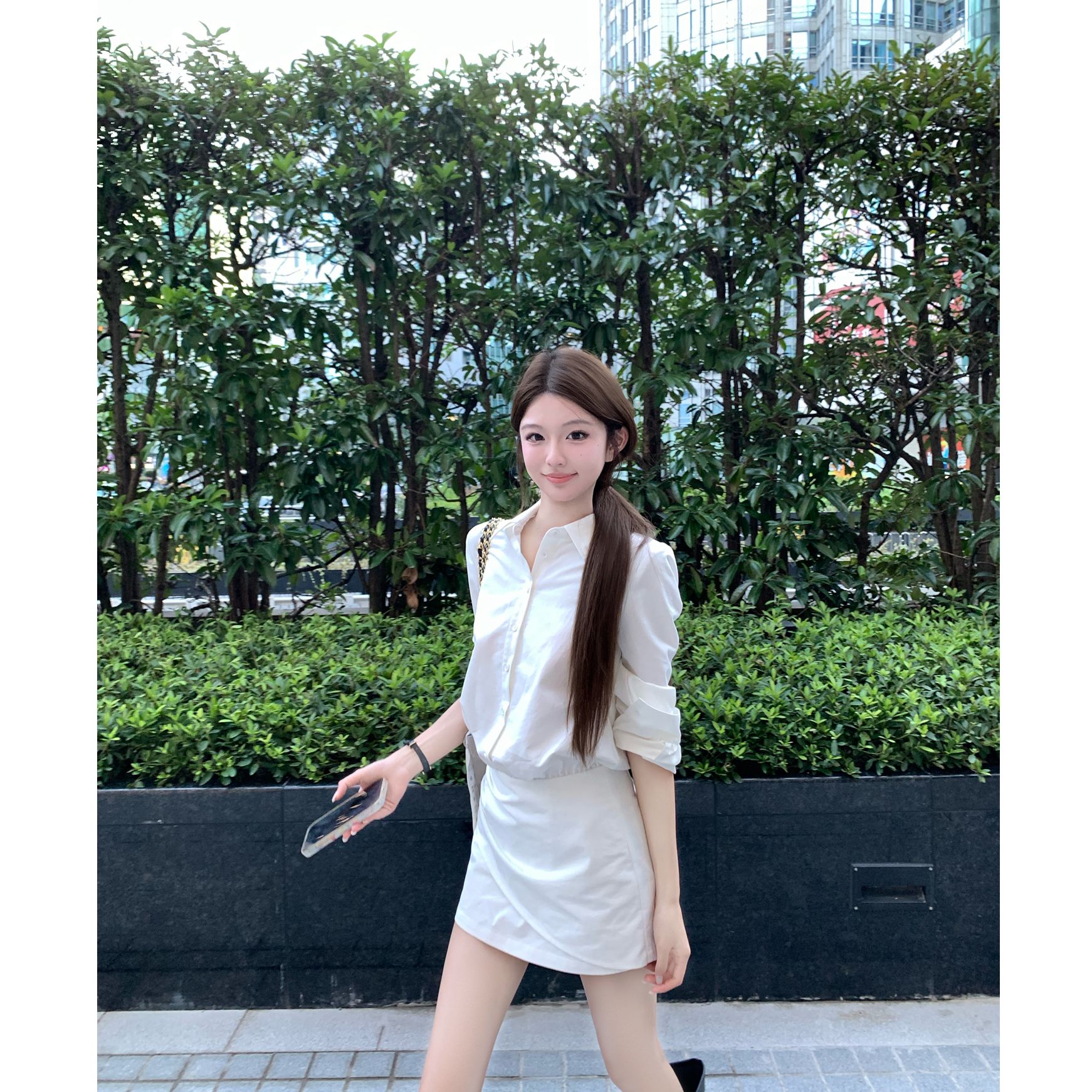 Riseaauu《简秋时语》小香风设计感显瘦收腰衬衫连衣短裙 Q50853256