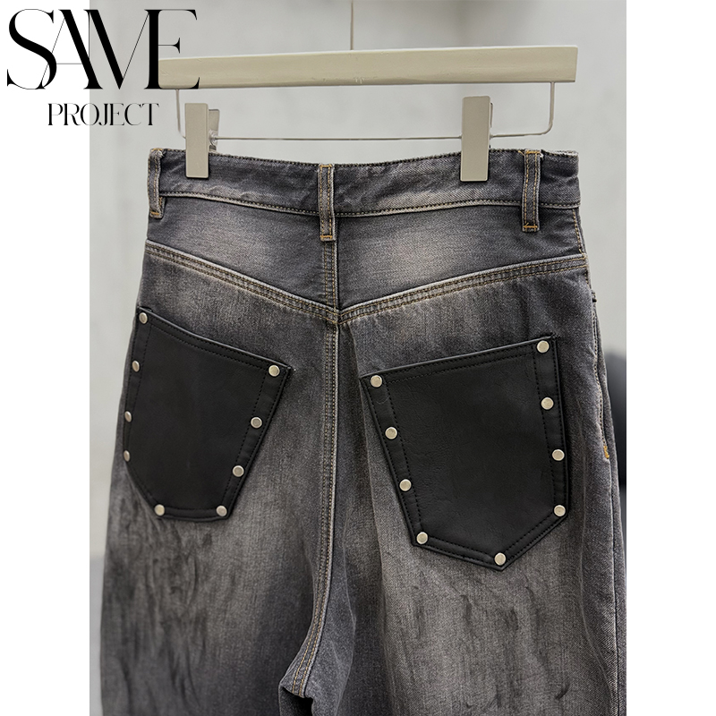 SPJ 加绒皮口袋黑牛 「年度单品水晶绒黑竹节泼墨牛宽松直筒版型」