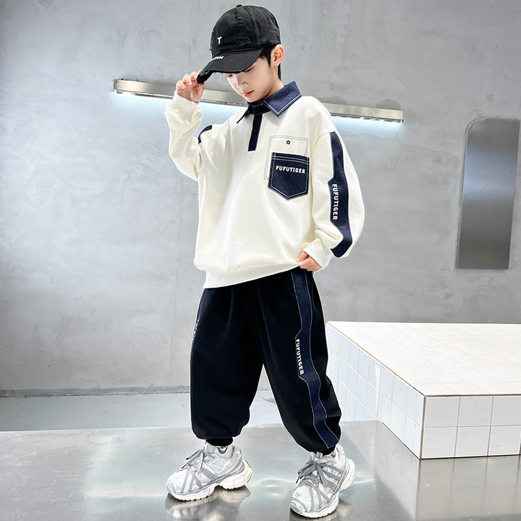 男童秋装polo衫卫衣套装2025新款中大童春秋季运动洋气酷帅秋款潮