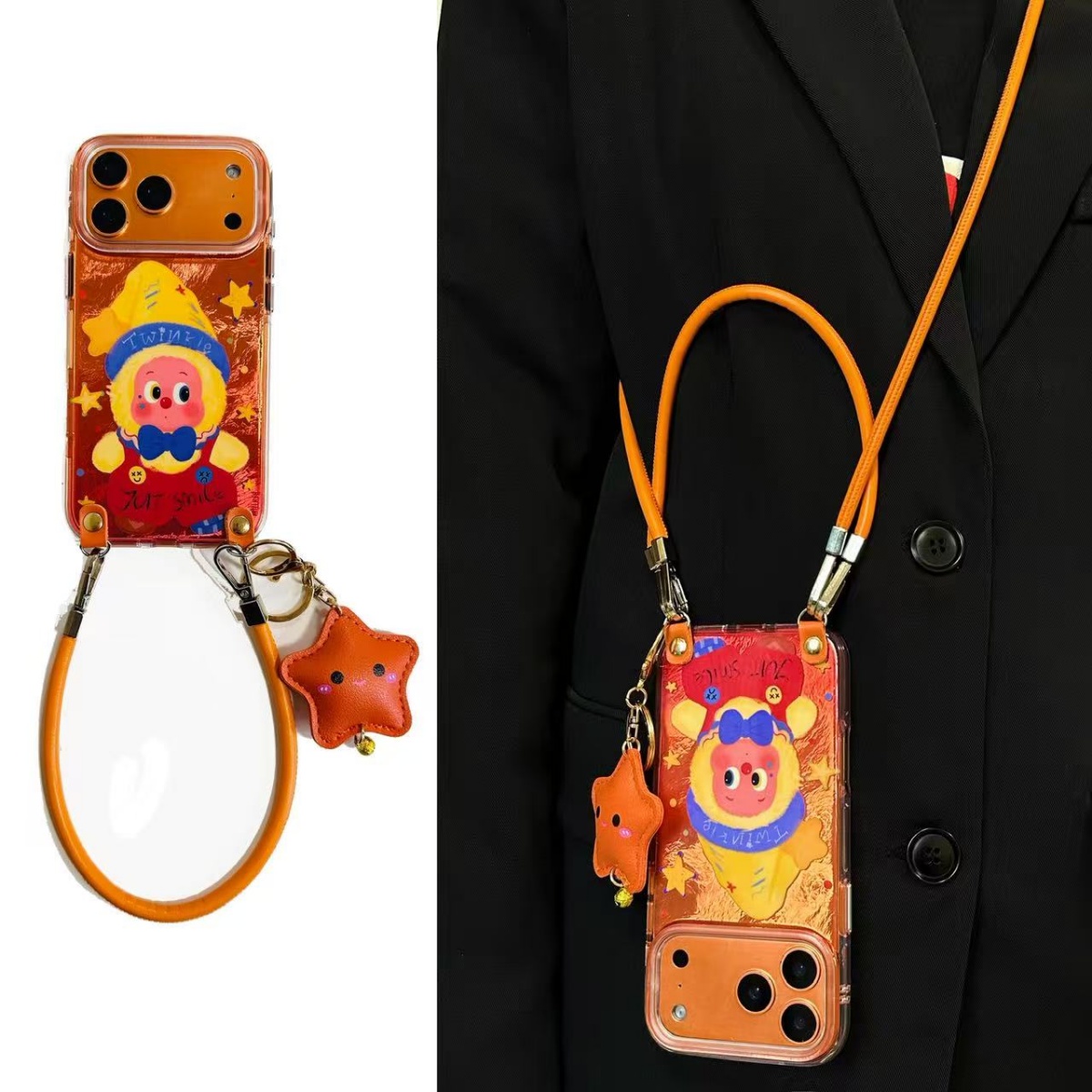 橙色可爱星星人铃铛挂件适用iPhone17ProMax苹果16手机壳15斜挎14