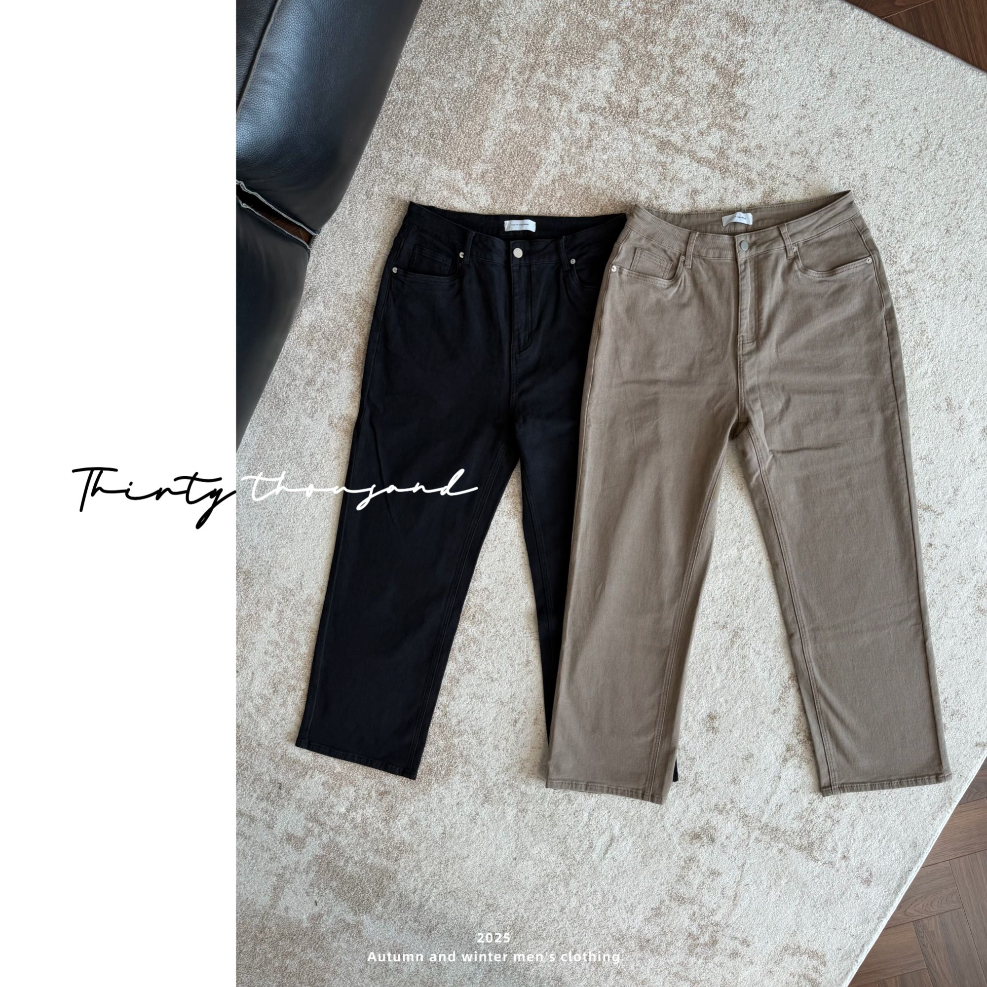 SWSTUDIO秋冬棉内里抓绒加厚直筒休闲裤子长裤水洗宽松百搭裤男