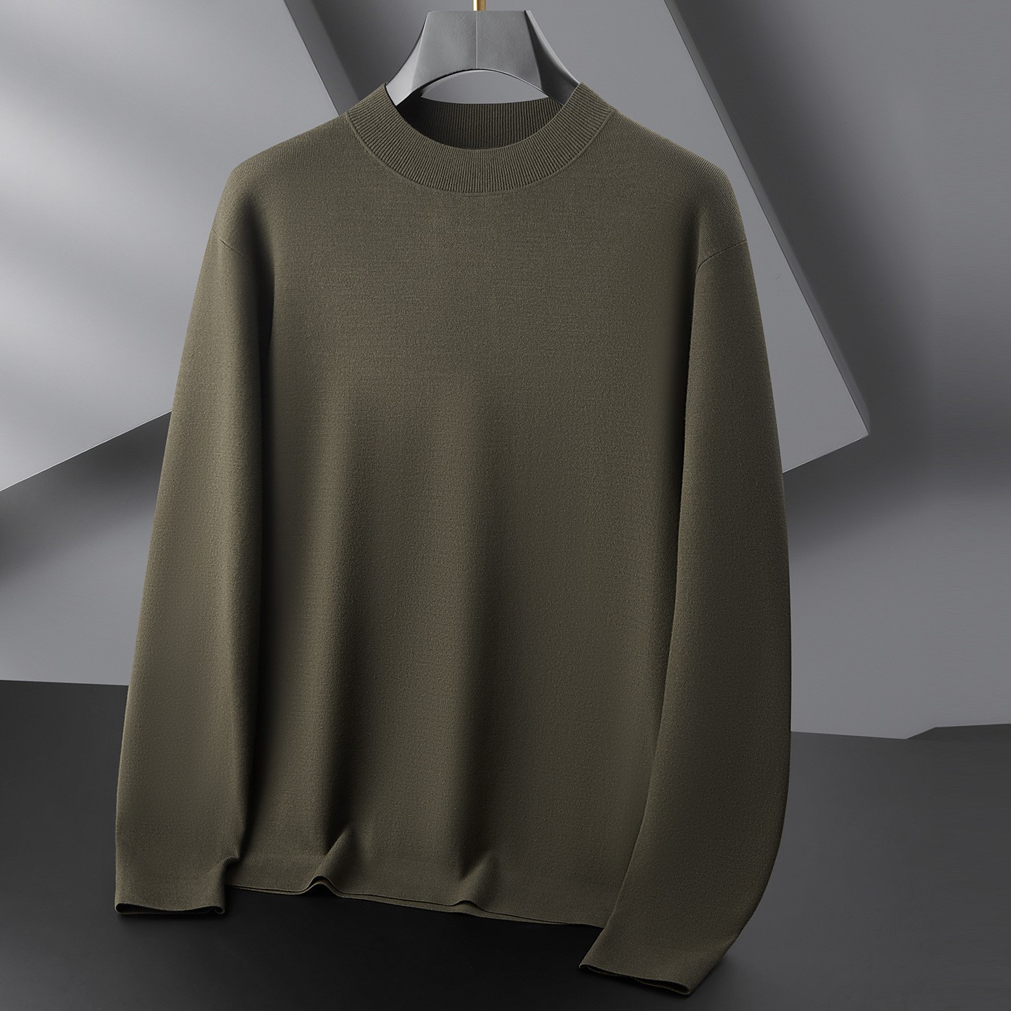 大码纯色百搭半高领毛衣男简约秋季内搭打底衫胖子圆领短袖针织衫