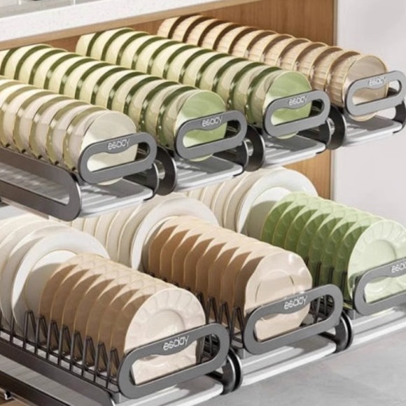 厨房抽拉碗碟收纳架橱柜内放碗拉篮抽屉式碗盘盘子置物架沥水架子