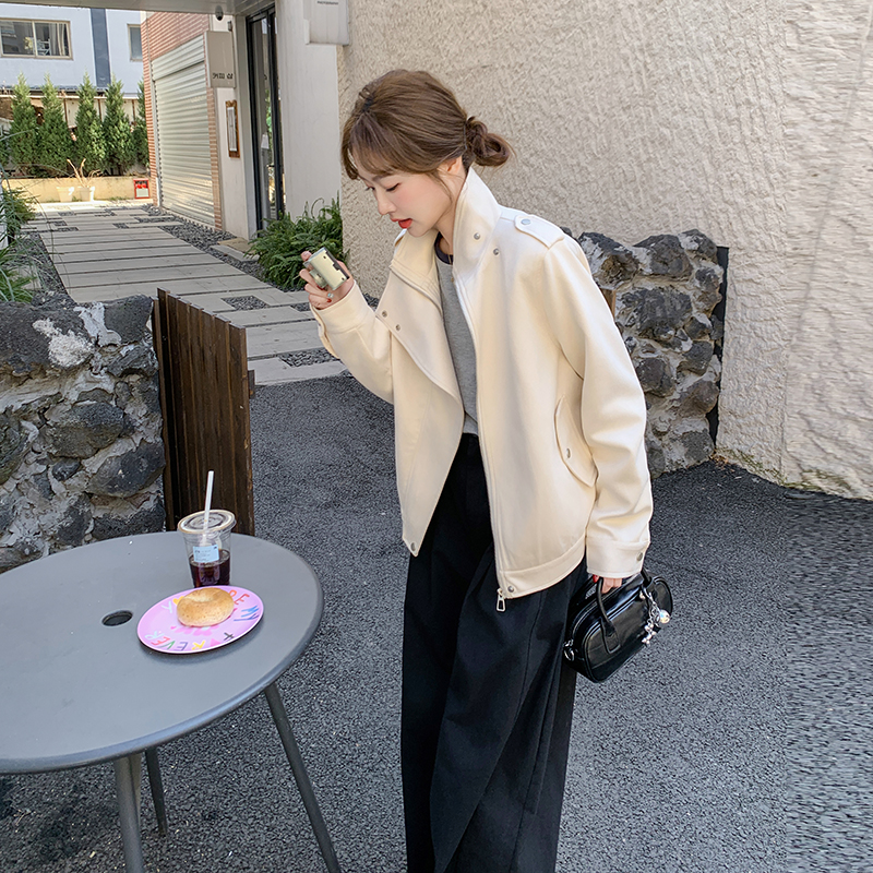 高级感简约立领麂皮绒外套女2025春季新款韩系休闲气质机车服上衣