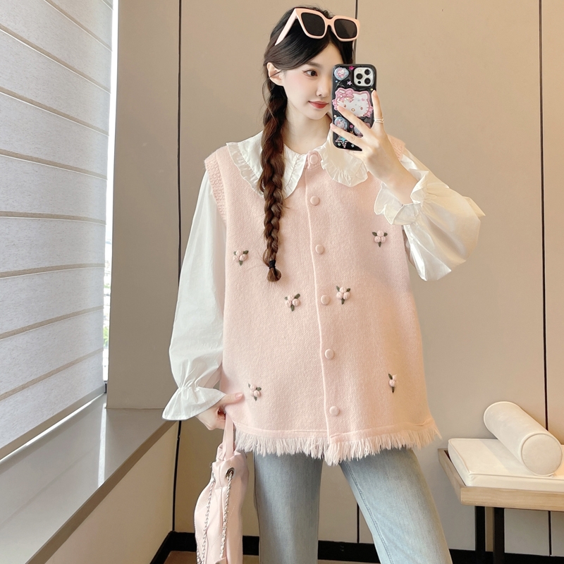 针织开衫马甲大码女装微胖宽松显瘦慵懒手工设计感流苏背心马夹秋