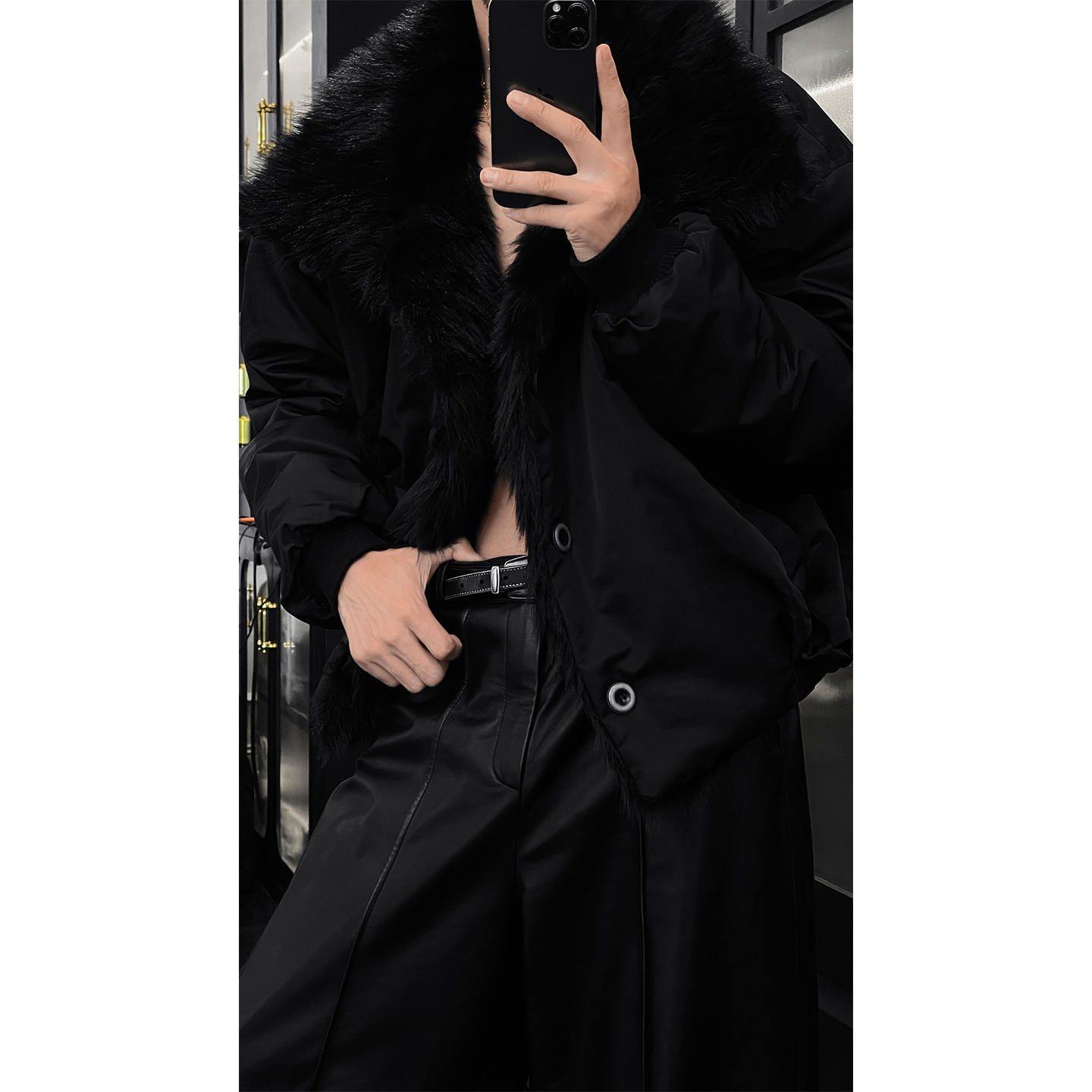 龙叨叨冬季新品美式复古设计感座山雕毛领夹克潮牌宽松舒适外套