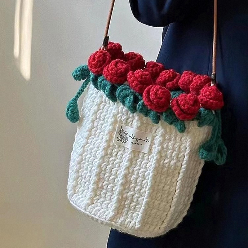 玫瑰花包包手工编织diy钩织材料包针织自制七夕情人节礼物送女友