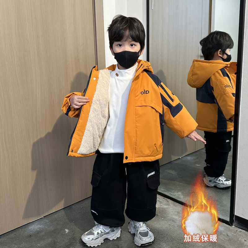 男童加绒外套2025冬季新款儿童秋冬装保暖冲锋衣男孩加厚派克服潮