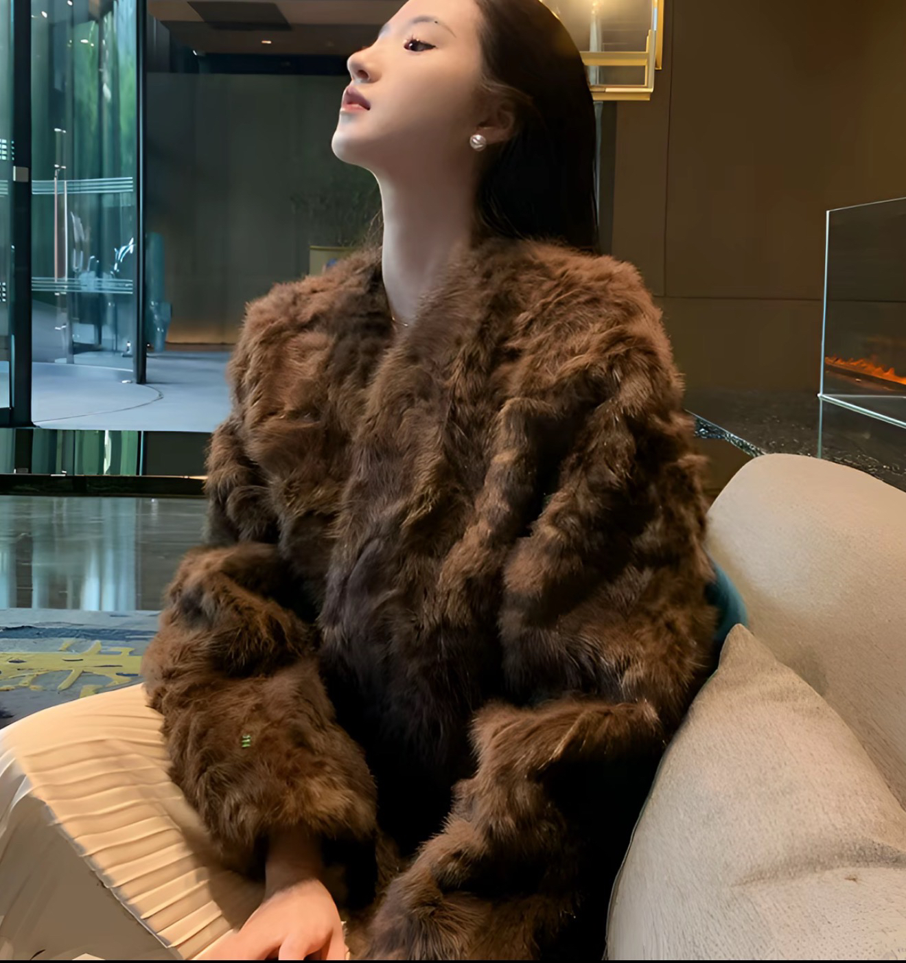 【戛纳天后-极寒系列】冬轻奢设计师美拉德小湖羊皮毛外套环保皮草