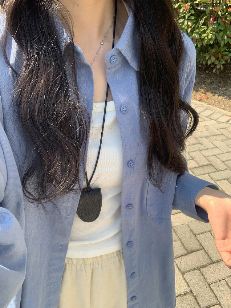 蓝色水洗纯棉衬衫女2025年秋季慵懒风宽松百搭休闲风长袖衬衣外套