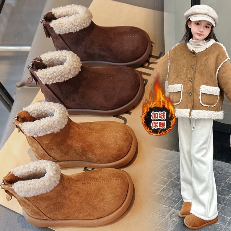 女童鞋雪地靴加绒2025新款冬季靴子儿童短靴秋冬加厚棉鞋二棉鞋子