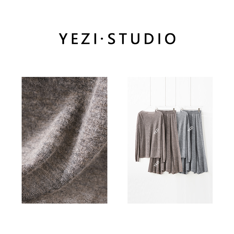 【轻暖】松软轻盈山羊绒花沙一字领针织衫半裙套装25339006两色