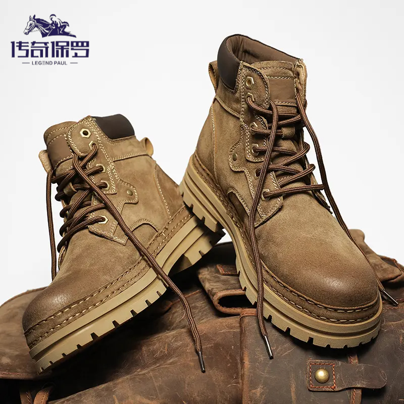 传奇保罗马丁靴男款秋冬季英伦风美式棕色复古皮靴工装大头皮鞋高