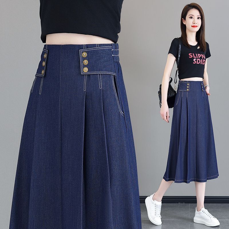 牛仔百褶裙春夏2025新款高腰显瘦半身裙防走光百搭中长裙百搭伞裙
