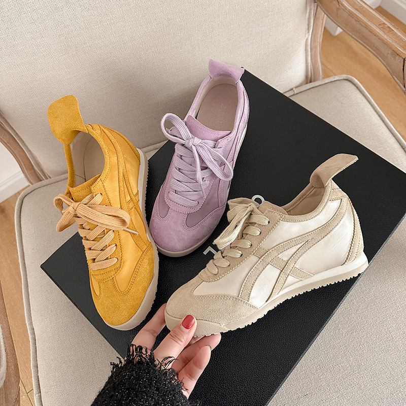 6cm内增高拼色德训鞋真皮透气百搭复古舒适轻盈软底增高女鞋